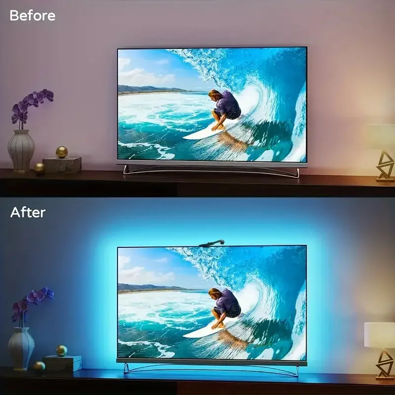 Smart RGBIC LED TV Backlight Strip with Camera – Music Sync & App Control (55–75”)