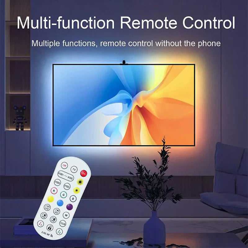 Smart RGBIC LED TV Backlight Strip with Camera – Music Sync & App Control (55–75”)
