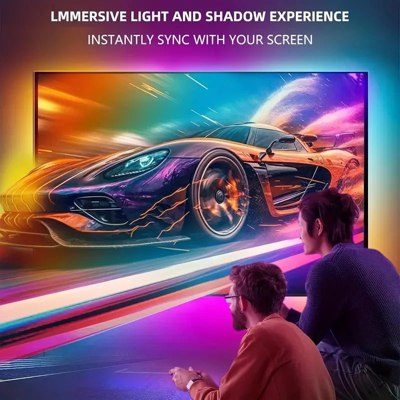 Smart RGBIC LED TV Backlight Strip with Camera – Music Sync & App Control (55–75”)