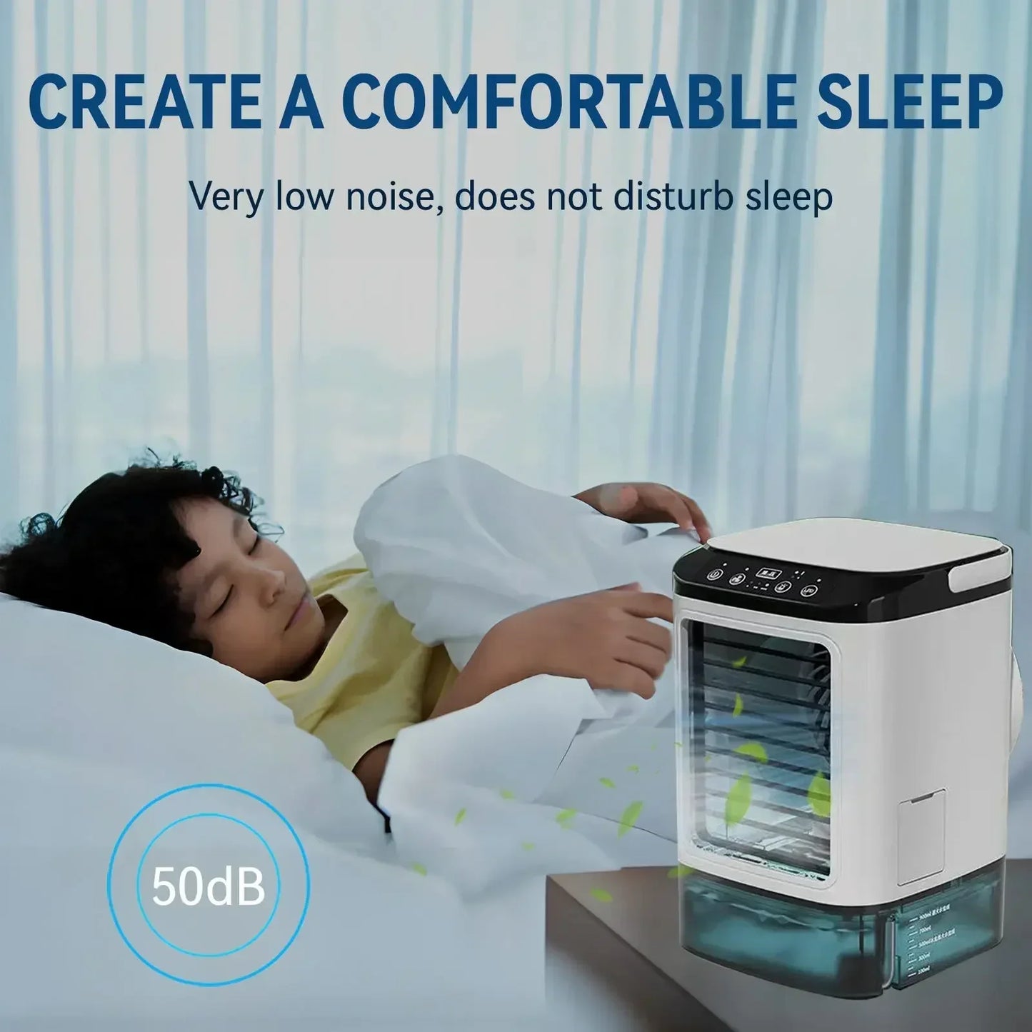AquaChill™ Mini Air Cooler – 900ml with LED Night Light