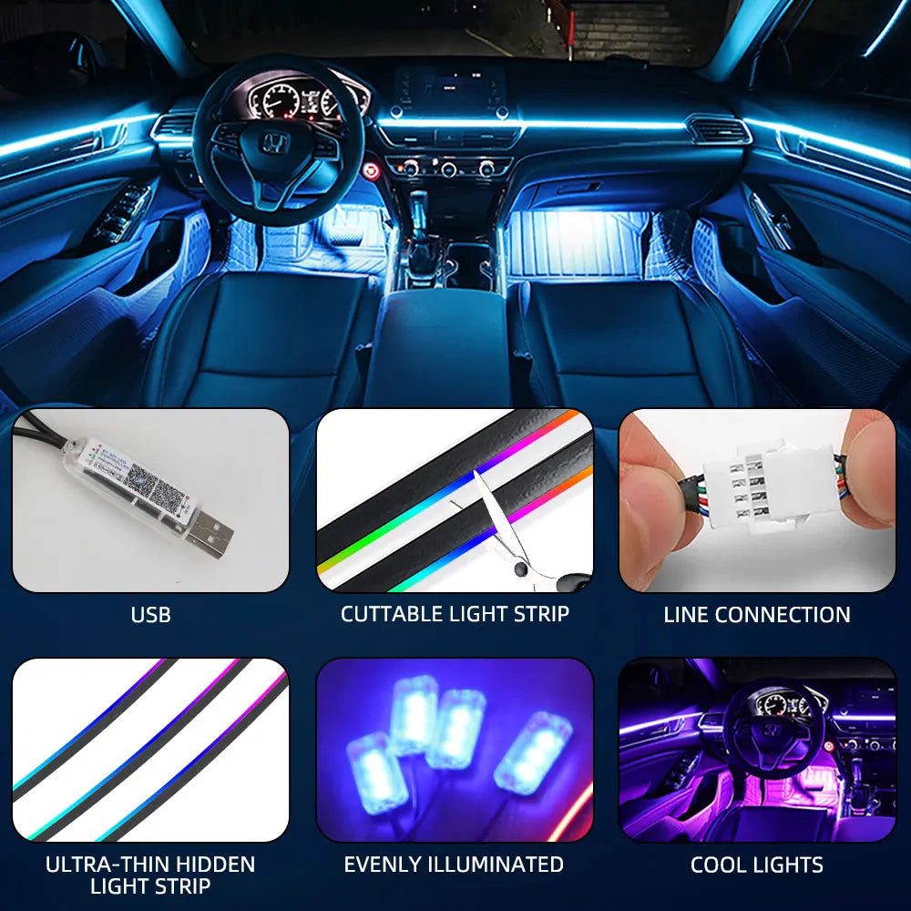 LED Car Ambient Lights – 10 Pieces Set