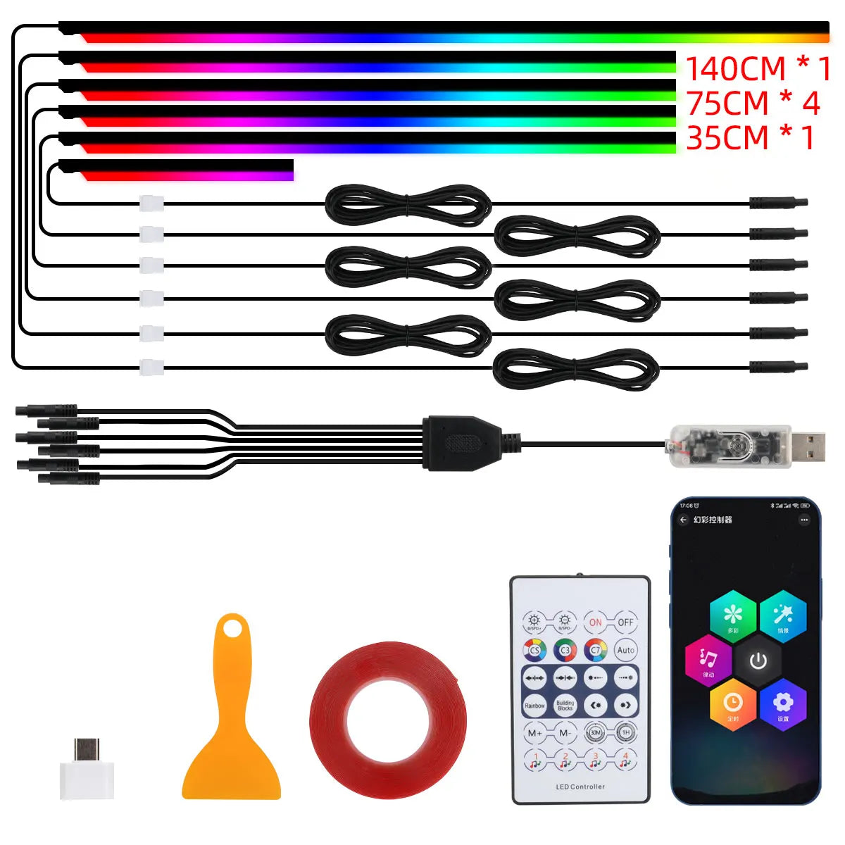 LED Car Ambient Lights – 10 Pieces Set