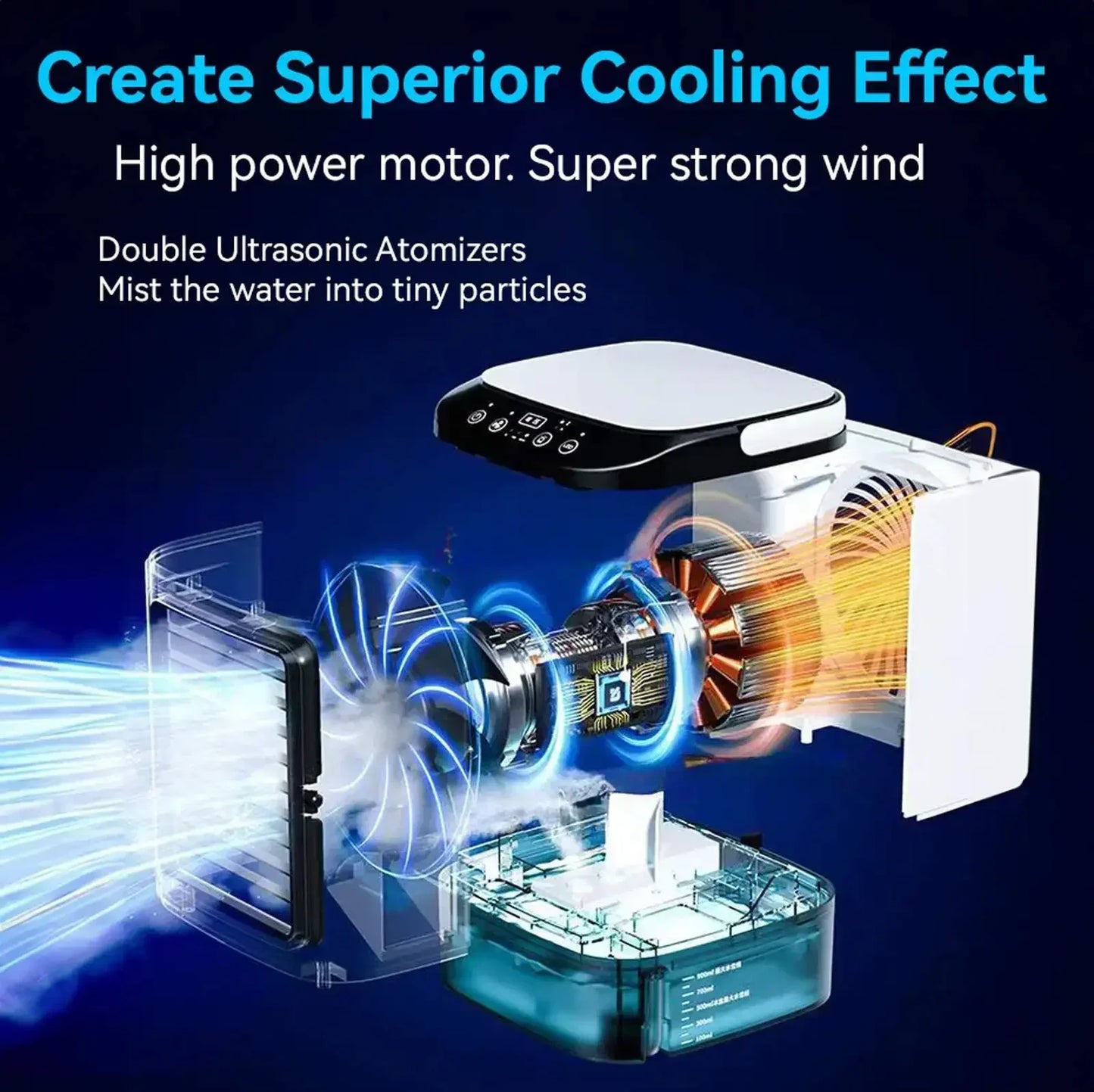 AquaChill™ Mini Air Cooler – 900ml with LED Night Light