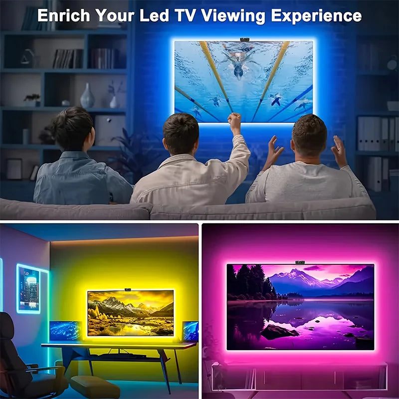 Smart RGBIC LED TV Backlight Strip with Camera – Music Sync & App Control (55–75”)