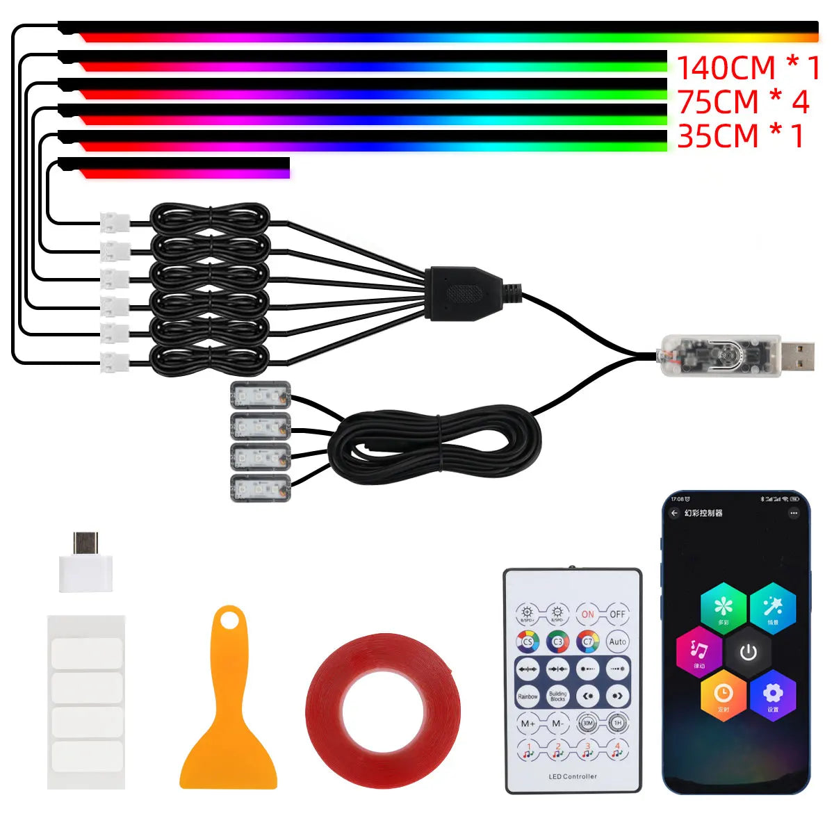 LED Car Ambient Lights – 10 Pieces Set