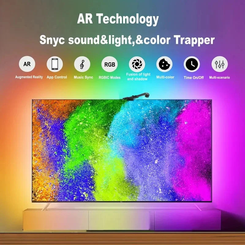 Smart RGBIC LED TV Backlight Strip with Camera – Music Sync & App Control (55–75”)