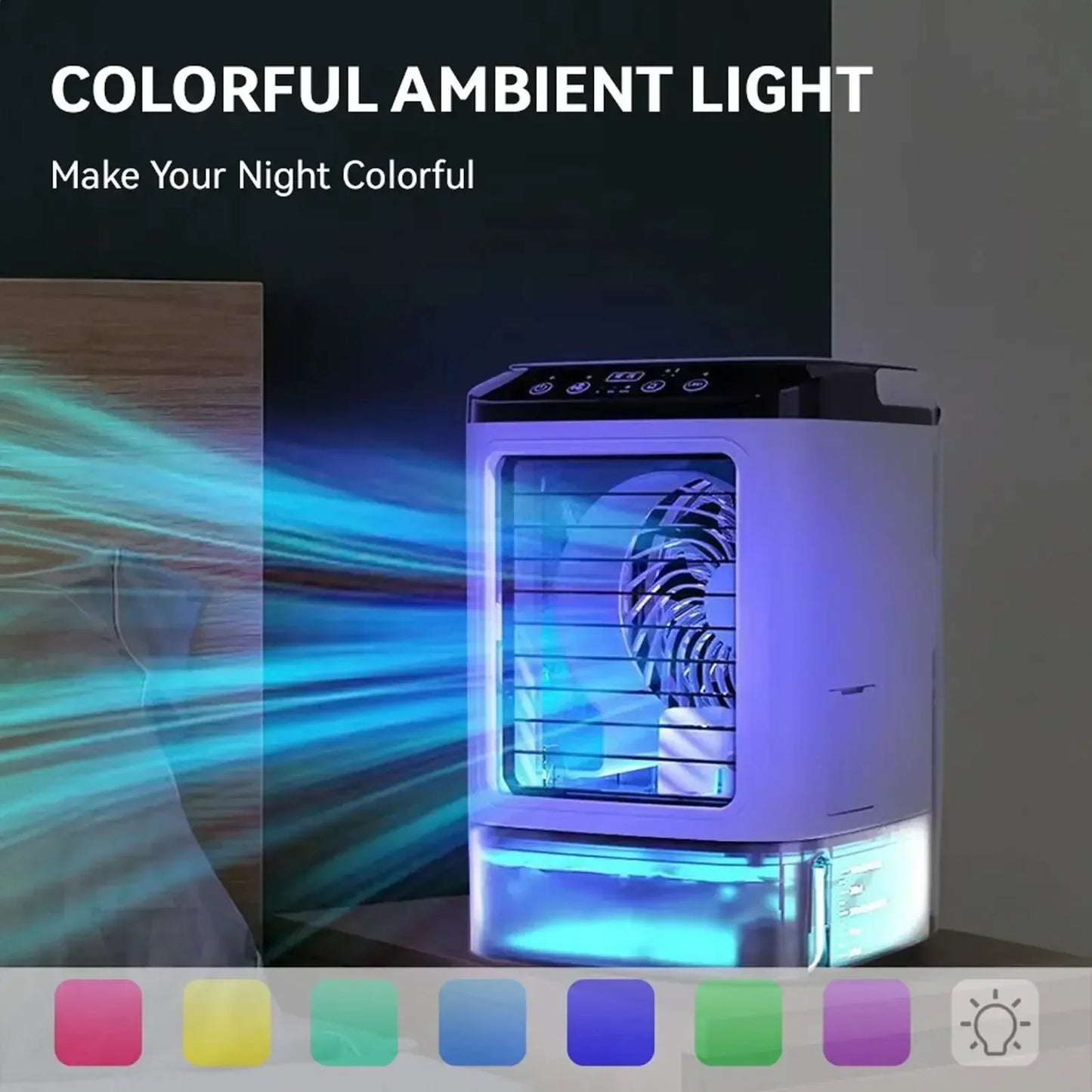 AquaChill™ Mini Air Cooler – 900ml with LED Night Light