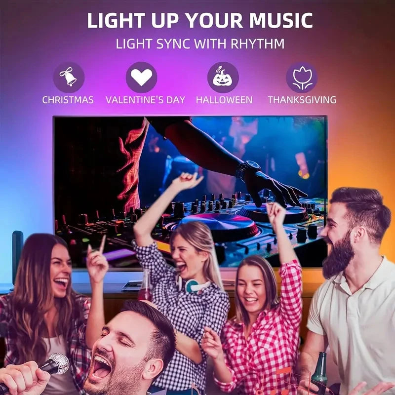 Smart RGBIC LED TV Backlight Strip with Camera – Music Sync & App Control (55–75”)
