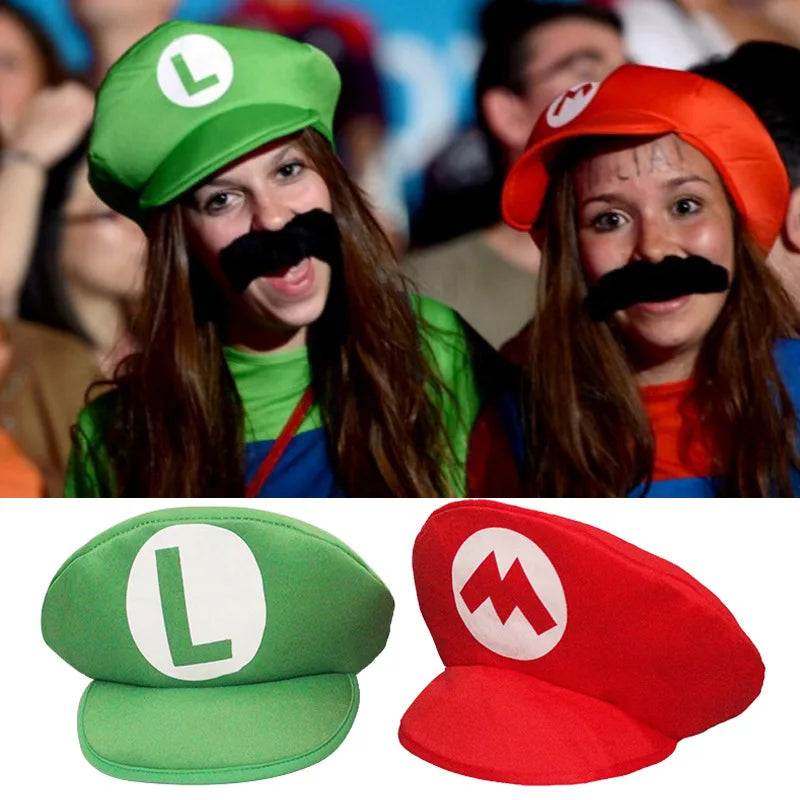 Super Bros Cosplay Hat + Moustache – Mario & Luigi Costume Set