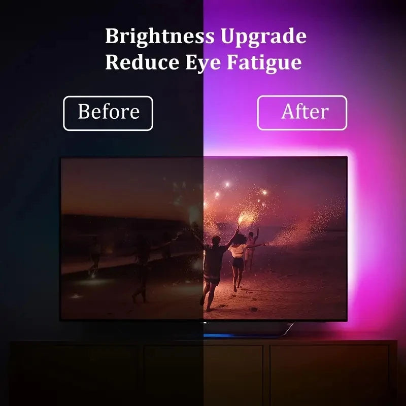 Smart RGBIC LED TV Backlight Strip with Camera – Music Sync & App Control (55–75”)