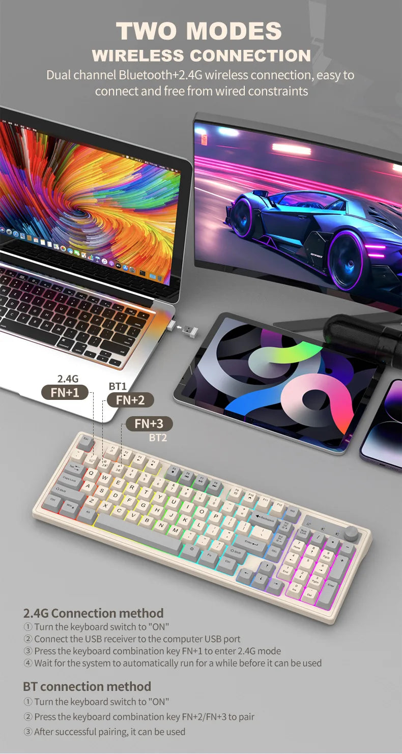 FoxyType RGB Wireless Keyboard – Dual Mode Bluetooth 5.0 + 2.4G