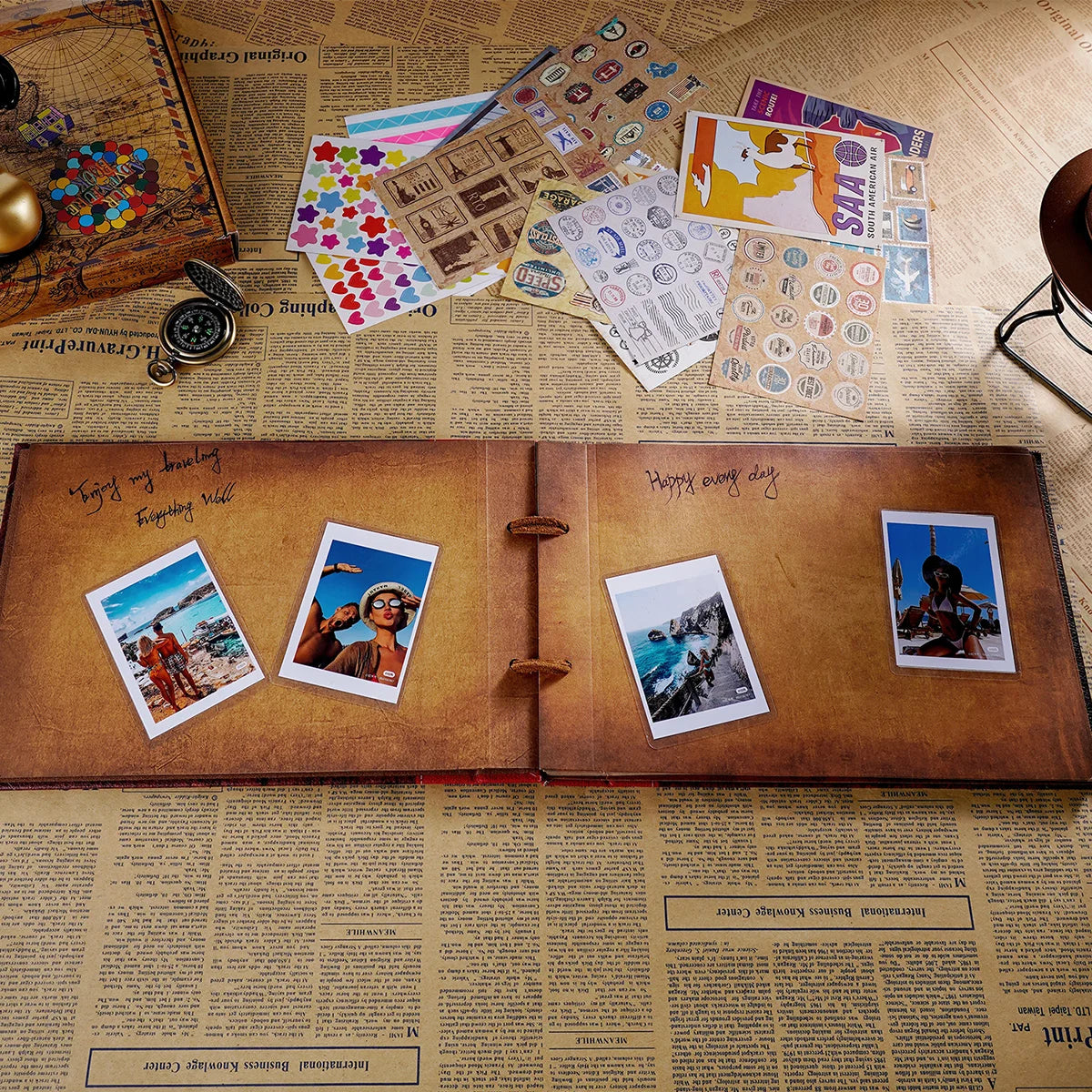 "Our Adventure Book" – Handmade Vintage DIY Scrapbook (40 Pages + Accessories)