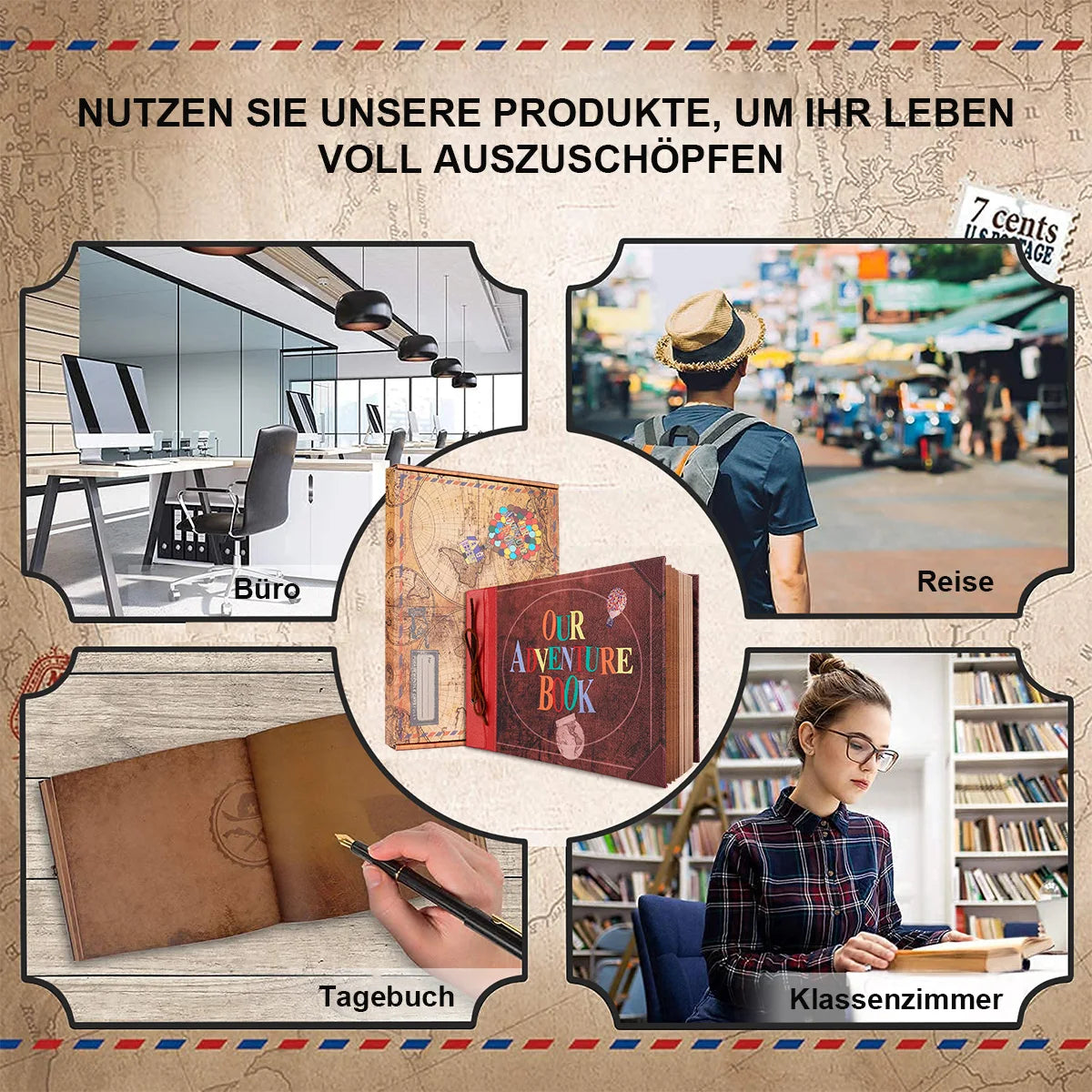 "Our Adventure Book" – Handmade Vintage DIY Scrapbook (40 Pages + Accessories)