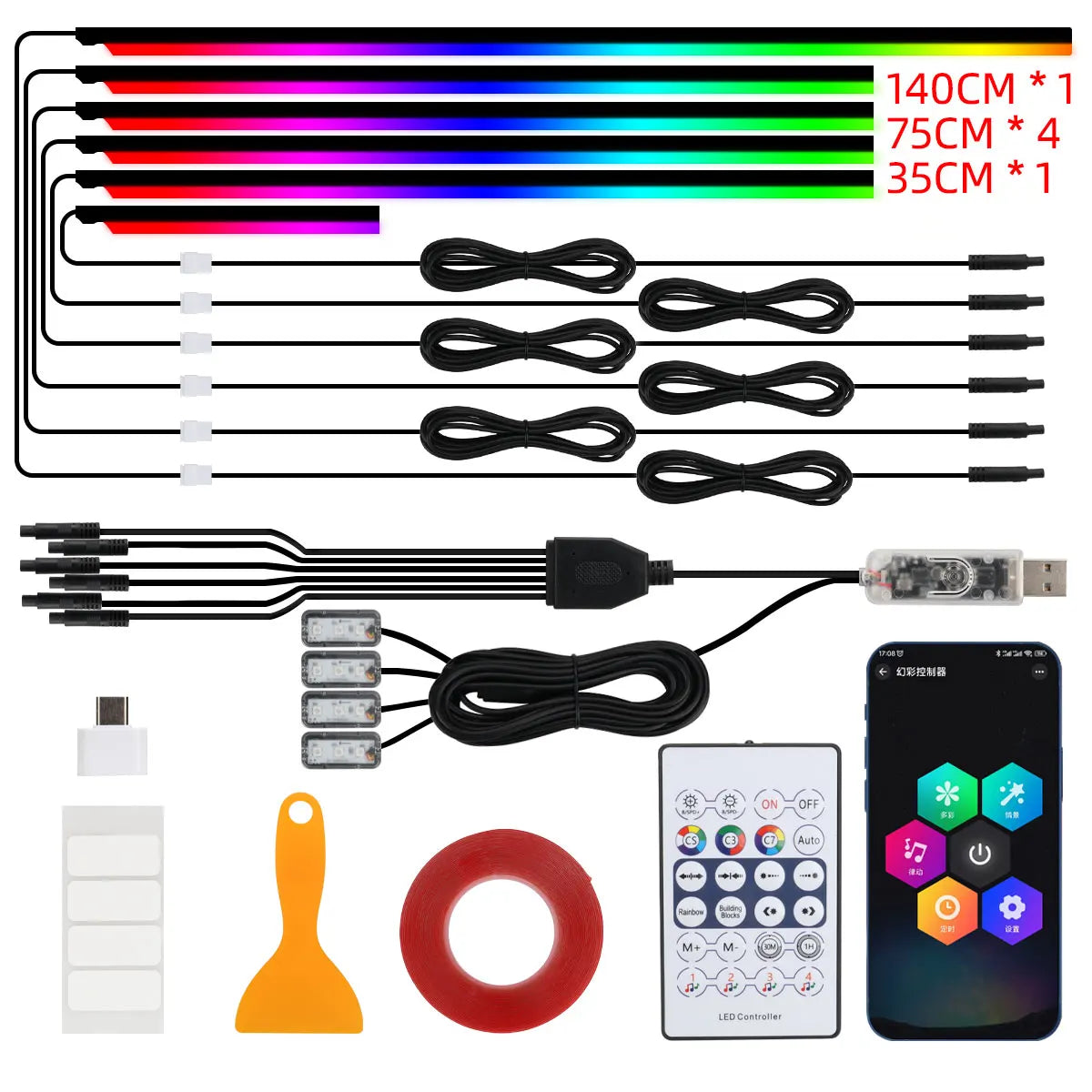 LED Car Ambient Lights – 10 Pieces Set