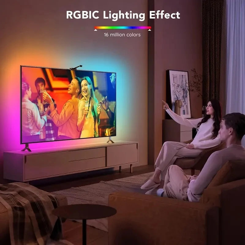 Smart RGBIC LED TV Backlight Strip with Camera – Music Sync & App Control (55–75”)