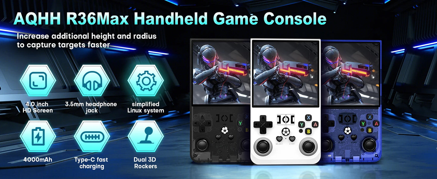 R36 MAX Retro Gaming Console – 18,000+ Games, 64GB, 3.5" IPS Screen, 4000mAh Battery