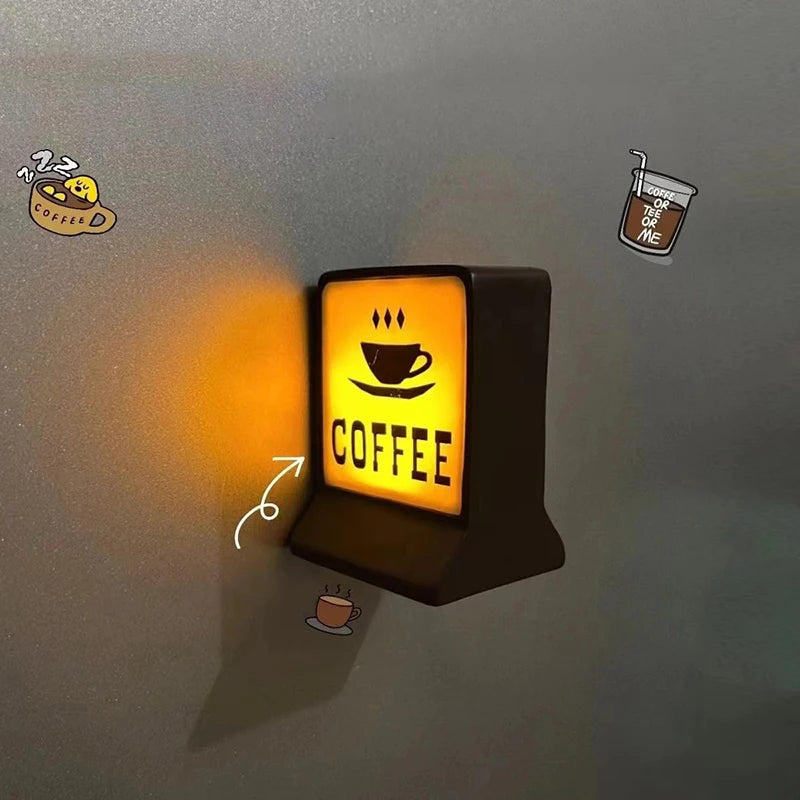 Vintage Coffee Shop Magnetic LED Fridge Sign – Retro Light Box Decor