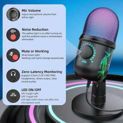 FoxyMic V5 – USB Condenser Microphone for Streaming & Gaming